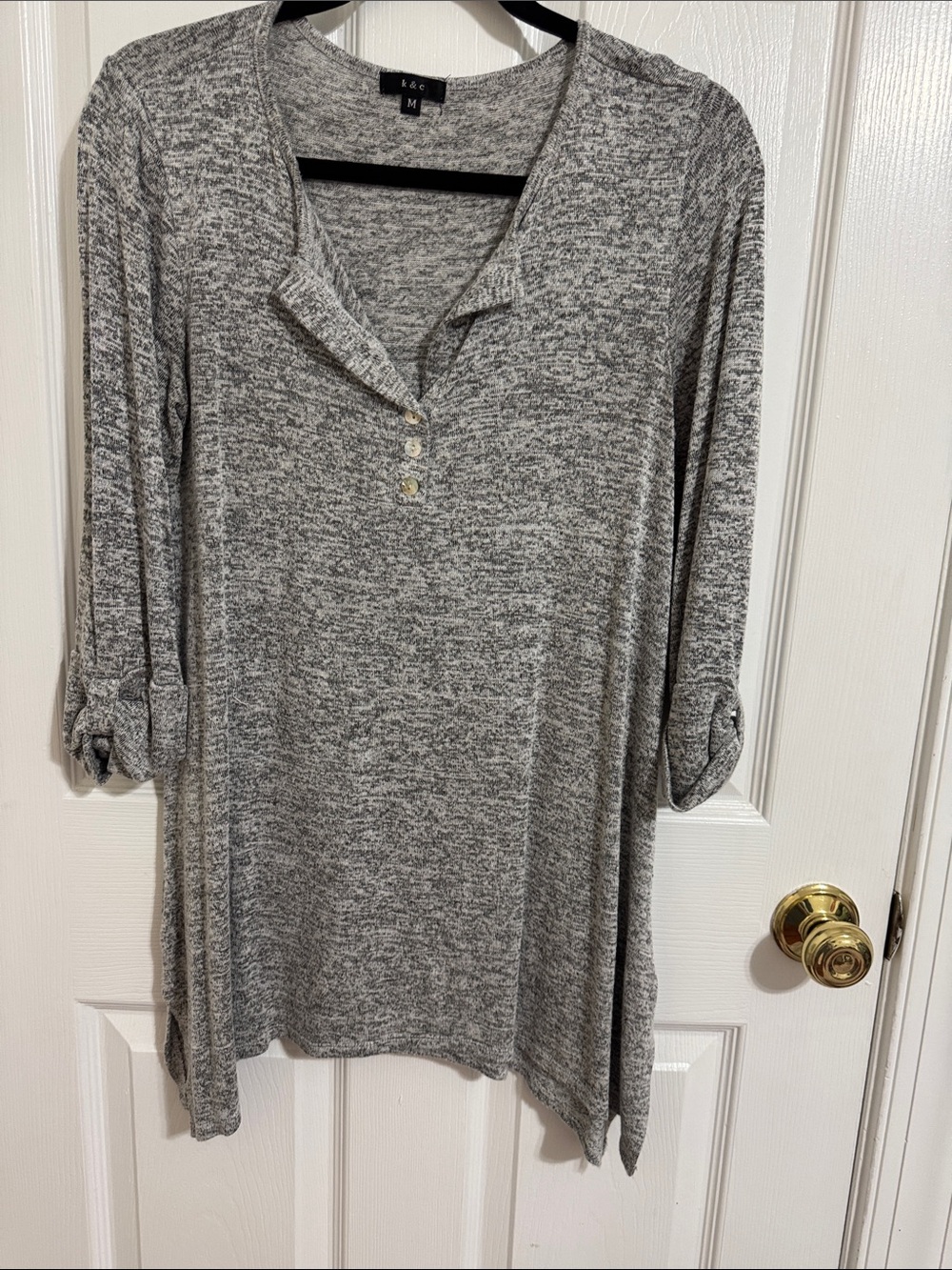 R&K Grey Marled Henley Tunic Top
